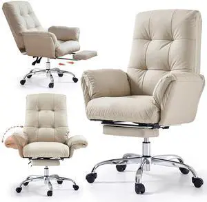 Criss Cross Chair with Wheels and Flip-up Arms, PU Leather, Beige | Office Chair with Foot Rest Reclining Desk Chair Comfy Wide Seat Rolling Computer Home Office Chair Criss Cross Chair with Wheels and Flip-up Arms, PU Leather, Beige | Office Chair with Foot Rest Reclining Desk Chair Comfy Wide Seat Rolling Computer Home Office Chair