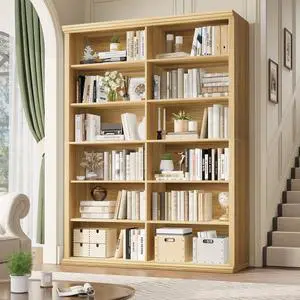 71.8" L *47.2W Wooden Bookcase and Bookshelf Extra Large Bookshelf with Double Storage, Elegant Design for Living Room, Office, and Apartment (Brown) 71.8" L *47.2W Wooden Bookcase and Bookshelf Extra Large Bookshelf with Double Storage, Elegant Design for Living Room, Office, and Apartment (Brown)