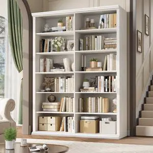 71.8" L *47.2W Wooden Bookcase and Bookshelf Extra Large Bookshelf with Double Storage, Elegant Design for Living Room, Office, and Apartment 71.8" L *47.2W Wooden Bookcase and Bookshelf Extra Large Bookshelf with Double Storage, Elegant Design for Living Room, Office, and Apartment