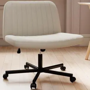 Criss Cross Chair, Extra Wide Armless Rolling Office Desk Chair with Wheels, Plus Size Viral Vanity Legged Chair, Bedroom Beige Criss Cross Chair, Extra Wide Armless Rolling Office Desk Chair with Wheels, Plus Size Viral Vanity Legged Chair, Bedroom Beige