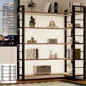 65" X 50" Straight Wide 5 Tier Bookshelf with LED Light, L Shaped Bookcase with Adjustable Feet, Corner Book Case with 10 Open Shelves, Shelf Unit Display Shelf for Living Room, Home Office 65" X 50" Straight Wide 5 Tier Bookshelf with LED Light, L Shaped Bookcase with Adjustable Feet, Corner Book Case with 10 Open Shelves, Shelf Unit Display Shelf for Living Room, Home Office