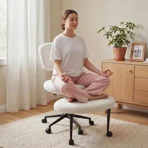 Ergonomic Cross Legged Office Chair with Wheels, ADHD Chair for Adults, Meditation Chair, Yoga Office Chair, Kneeling Chairs with Comfortable Back Support, Height Adjustable, Teddy Fabric Ergonomic Cross Legged Office Chair with Wheels, ADHD Chair for Adults, Meditation Chair, Yoga Office Chair, Kneeling Chairs with Comfortable Back Support, Height Adjustable, Teddy Fabric