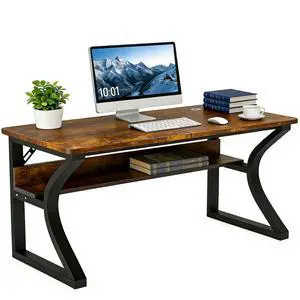 47 inch Computer Desk, Home Office Desk with Storage Shelf, Sturdy U-Shaped Metal Frame Study Table with Cable Management, Gaming Desk for Office & Bedroom (Rustic Brown, 47inch) 47 inch Computer Desk, Home Office Desk with Storage Shelf, Sturdy U-Shaped Metal Frame Study Table with Cable Management, Gaming Desk for Office & Bedroom (Rustic Brown, 47inch)