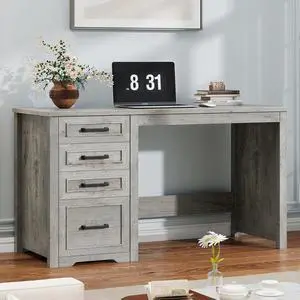 Farmhouse 49 Executive Desk with File Drawer, 4 Drawers Reversible Computer Desk with Storage, Rustic Home Writing Workstation for Home Office.Grey Farmhouse 49 Executive Desk with File Drawer, 4 Drawers Reversible Computer Desk with Storage, Rustic Home Writing Workstation for Home Office.Grey
