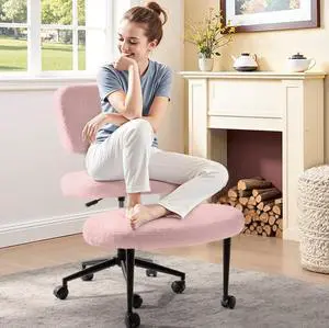 Ergonomic Cross Legged Office Chair,ADHD Chair for Adults,Height Adjustable Meditation Chair with Wheels,Teddy Fabric Yoga Kneeling Chairs with Comfortable Back Support (Pink) Ergonomic Cross Legged Office Chair,ADHD Chair for Adults,Height Adjustable Meditation Chair with Wheels,Teddy Fabric Yoga Kneeling Chairs with Comfortable Back Support (Pink)