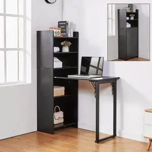Foldable Desk with Storage,Hidden Desk with Built-in Socket,Fold Out Writing Table for Small Spaces,Home Office and Bedroom (Black) Foldable Desk with Storage,Hidden Desk with Built-in Socket,Fold Out Writing Table for Small Spaces,Home Office and Bedroom (Black)