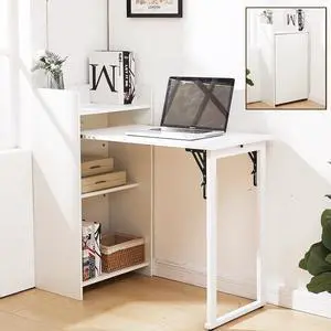 Fold Out Desk,Hidden Desk with Built-in Outlet, Foldable Desk with Storage for Small Spaces,Home Office and Bedroom (White) Fold Out Desk,Hidden Desk with Built-in Outlet, Foldable Desk with Storage for Small Spaces,Home Office and Bedroom (White)