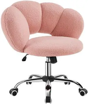 Boucle Upholstered Desk Chair Cloud-Shaped Vanity Chair Adjustable Home Office Chair Computer Chair with Rolling Wheels for Living Room, Bedroom Pink Boucle Upholstered Desk Chair Cloud-Shaped Vanity Chair Adjustable Home Office Chair Computer Chair with Rolling Wheels for Living Room, Bedroom Pink