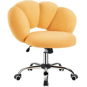Boucle Upholstered Desk Chair Cloud-Shaped Vanity Chair Adjustable Home Office Computer with Rolling Wheels for Living Room, Bedroom Yellow Boucle Upholstered Desk Chair Cloud-Shaped Vanity Chair Adjustable Home Office Computer with Rolling Wheels for Living Room, Bedroom Yellow