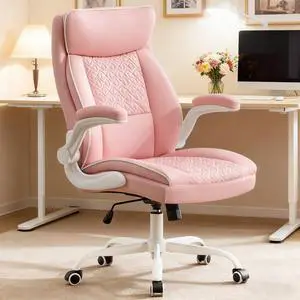 Leather Office Chair, Computer Desk Chair with Lumbar Support,Height Adjustment, Comfortable Excutive Task Chairs 400lbs with Padded Flip-up Armrests, Pink Leather Office Chair, Computer Desk Chair with Lumbar Support,Height Adjustment, Comfortable Excutive Task Chairs 400lbs with Padded Flip-up Armrests, Pink