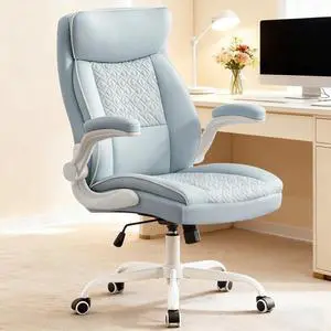 Executive Office Chair with High Back, Computer Desk Chair with Lumbar Support,Comfortable Leather Home Office Chairs 400lbs with Padded Flip-up Armrests, Adjustable Height,Tilting, LightBlue Executive Office Chair with High Back, Computer Desk Chair with Lumbar Support,Comfortable Leather Home Office Chairs 400lbs with Padded Flip-up Armrests, Adjustable Height,Tilting, LightBlue