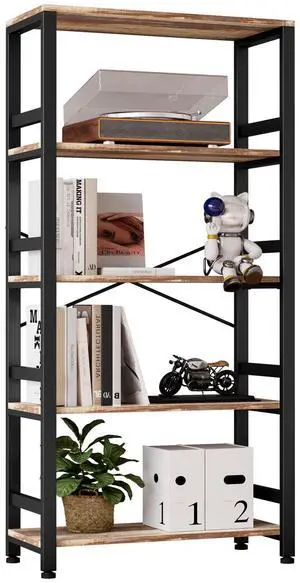 Bookshelves and Bookcases, 31.5in Wide Shelf 5-Tier Ladder Shelf 110lbs/shelf Vintage Industrial Style Bookcase for Bedroom Living Room Home, Rustics Brown Bookshelves and Bookcases, 31.5in Wide Shelf 5-Tier Ladder Shelf 110lbs/shelf Vintage Industrial Style Bookcase for Bedroom Living Room Home, Rustics Brown
