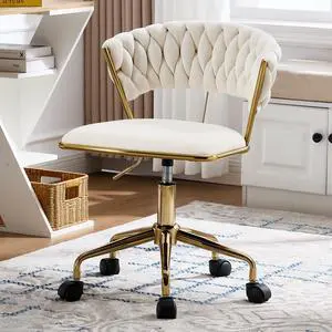 Home Office Chair, Velvet Upholstered Task Chair with Woven Open Back, 360° Swivel Desk Chair with Wheels, Adjustable Vanity Chair, Computer Chair for Office, Studio (Beige) Home Office Chair, Velvet Upholstered Task Chair with Woven Open Back, 360° Swivel Desk Chair with Wheels, Adjustable Vanity Chair, Computer Chair for Office, Studio (Beige)