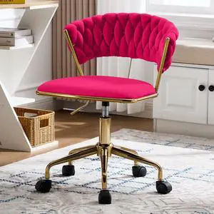 Home Office Chair, Velvet Upholstered Task Chair with Woven Open Back, 360° Swivel Desk Chair with Wheels, Adjustable Vanity Chair, Computer Chair for Office, Studio (Rose Red) Home Office Chair, Velvet Upholstered Task Chair with Woven Open Back, 360° Swivel Desk Chair with Wheels, Adjustable Vanity Chair, Computer Chair for Office, Studio (Rose Red)