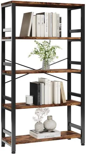 Bookshelves and Bookcases, 31.5in Wide Shelf 5-Tier Ladder Shelf 110lbs/shelf Vintage Industrial Style Bookcase for Bedroom Living Room Home, Vintage Brown Bookshelves and Bookcases, 31.5in Wide Shelf 5-Tier Ladder Shelf 110lbs/shelf Vintage Industrial Style Bookcase for Bedroom Living Room Home, Vintage Brown