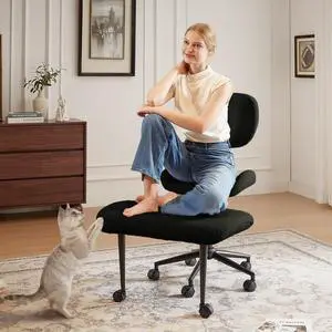 Ergonomic Cross Legged Chair for ADHD, Meditation Chair with 360° Swivel Wheels, Kneeling Office Chair with Back Support, Strong Lumbar Support, Teddy Fabric, Black Ergonomic Cross Legged Chair for ADHD, Meditation Chair with 360° Swivel Wheels, Kneeling Office Chair with Back Support, Strong Lumbar Support, Teddy Fabric, Black