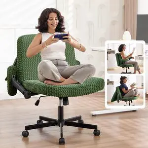 Criss Cross Chair, Cross Legged Office Chair with Wheels, 27" Wide Seat Office Desk Chair with Flipable Back Cushion, Mid Back Swivel Chair for Home Office,Bedroom Vanity (Green) Criss Cross Chair, Cross Legged Office Chair with Wheels, 27" Wide Seat Office Desk Chair with Flipable Back Cushion, Mid Back Swivel Chair for Home Office,Bedroom Vanity (Green)