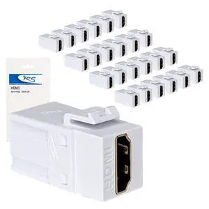 HDMI Keystone Jack 4K @ 60Hz, Female to Female HDMI Coupler, 180 Degree Insert for Wall Plate, HD Style, White, 25-Pack HDMI Keystone Jack 4K @ 60Hz, Female to Female HDMI Coupler, 180 Degree Insert for Wall Plate, HD Style, White, 25-Pack