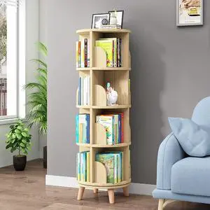 4 Tier Rotating Bookshelf with Legs, Floor Standing Bookshelf Stackable Bookshelf Wood Bookcase Round Bookcase 360 Display Book Shelf for Bedroom Living Room 4 Tier Rotating Bookshelf with Legs, Floor Standing Bookshelf Stackable Bookshelf Wood Bookcase Round Bookcase 360 Display Book Shelf for Bedroom Living Room
