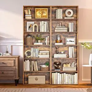 Bookshelf Set of 2, 6 Tier Bookcase, Book Shelf Open Storage Organization, Floor Standing Display Bookshelves and Office Storage Stand for Living Room, Home Office, Dinning Room, Brown Bookshelf Set of 2, 6 Tier Bookcase, Book Shelf Open Storage Organization, Floor Standing Display Bookshelves and Office Storage Stand for Living Room, Home Office, Dinning Room, Brown
