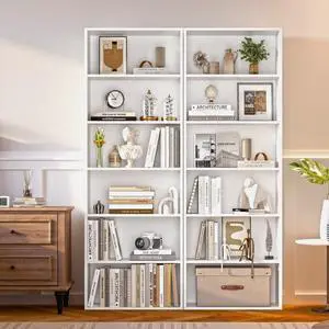 Bookshelf Set of 2, 6 Tier Bookcase, Book Shelf Open Storage Organization, Floor Standing Display Bookshelves and Office Storage Stand for Living Room, Home Office, Dinning Room, White Bookshelf Set of 2, 6 Tier Bookcase, Book Shelf Open Storage Organization, Floor Standing Display Bookshelves and Office Storage Stand for Living Room, Home Office, Dinning Room, White
