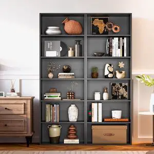 Bookshelf Set of 2, 6 Tier Bookcase, Book Shelf Open Storage Organization, Floor Standing Display Bookshelves and Office Storage Stand for Living Room, Home Office, Dinning Room, Black Bookshelf Set of 2, 6 Tier Bookcase, Book Shelf Open Storage Organization, Floor Standing Display Bookshelves and Office Storage Stand for Living Room, Home Office, Dinning Room, Black