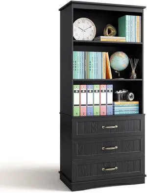 70'' Tall Bookcase with 3 Drawers Wooden Bookshelf with Storage Cabinet Multifunctional Book Storage Organizer for Office Living Room and Bathroom,Black 70'' Tall Bookcase with 3 Drawers Wooden Bookshelf with Storage Cabinet Multifunctional Book Storage Organizer for Office Living Room and Bathroom,Black