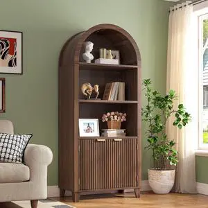 Book Shelf Arched Cabinet, 5-Tier Arch Bookcase with Doors and Adjustable Wood Shelves, Wooden Storage Cabinet with Open Display Shelf for Office,Living Room, Kitchen,Walnut Book Shelf Arched Cabinet, 5-Tier Arch Bookcase with Doors and Adjustable Wood Shelves, Wooden Storage Cabinet with Open Display Shelf for Office,Living Room, Kitchen,Walnut