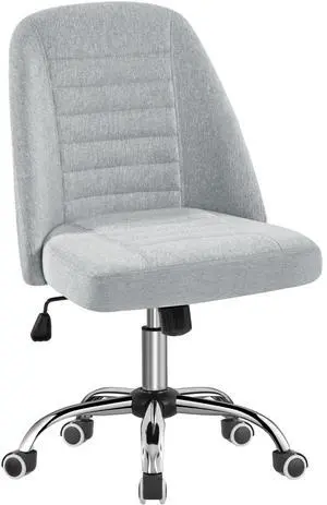 Home Office Desk Chairs, Modern Armless Vanity Chair, Mid Back Desk Chair, Linen Fabric Computer Task Chair with Rolling Wheels, Metal Base Home Office Desk Chairs, Modern Armless Vanity Chair, Mid Back Desk Chair, Linen Fabric Computer Task Chair with Rolling Wheels, Metal Base