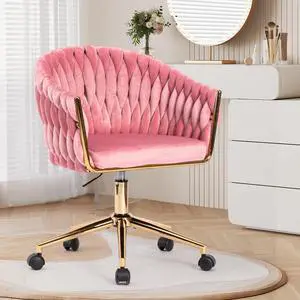 Cute Velvet Office Chair for Women, 360° Swivel Small Office Desk Chair Makeup Vanity Chair with Back and Wheels for Bedroom, Pink Rolling Chair Cute Velvet Office Chair for Women, 360° Swivel Small Office Desk Chair Makeup Vanity Chair with Back and Wheels for Bedroom, Pink Rolling Chair