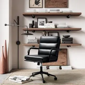 Modern Faux Leather Home Office Chair with Tilt Lock, Black | Leather Desk Chair with Wheels & Padded Cushion, 360° Swivel Wide Seat Computer Task Chair, Comfy Executive Chair Modern Faux Leather Home Office Chair with Tilt Lock, Black | Leather Desk Chair with Wheels & Padded Cushion, 360° Swivel Wide Seat Computer Task Chair, Comfy Executive Chair