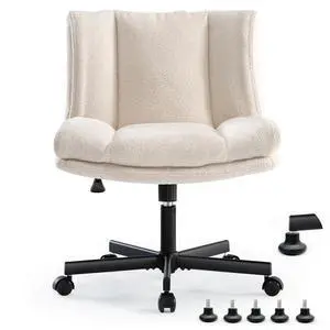 Criss Cross Chair with Wheels, Armless Makeup Chair with Wide Furry Seat, Height-Adjustable Vanity Chair, Convertible Between Fixed & Swivel Casters Office Chair Cross-Legged Chair - Cream Criss Cross Chair with Wheels, Armless Makeup Chair with Wide Furry Seat, Height-Adjustable Vanity Chair, Convertible Between Fixed & Swivel Casters Office Chair Cross-Legged Chair - Cream