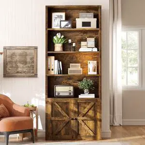 71.5" Tall Farmhouse Bookshelf, 6-Tier Bookcase with Cabinet Doors, Tall Display Shelves with Storage for Home Office, Living Room 71.5" Tall Farmhouse Bookshelf, 6-Tier Bookcase with Cabinet Doors, Tall Display Shelves with Storage for Home Office, Living Room