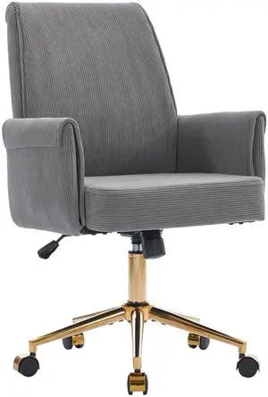 Stripes Velvet 360°Swivel Desk Chair, Modern Height Adjustable Home Office Armchair with Gold Base and Wheels for Vanity, Comfy Computer Chair for Study Living Room Bedroom(Gray) Stripes Velvet 360°Swivel Desk Chair, Modern Height Adjustable Home Office Armchair with Gold Base and Wheels for Vanity, Comfy Computer Chair for Study Living Room Bedroom(Gray)