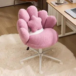 Cute Petal Vanity Desk Chair with Star Pillow, Armless Swivel Chair in Vibrant Color-Blocking, Height Adjustable Modern Computer Task Chair for Bedroom & Home Office, Teddy Fleece,Purple Cute Petal Vanity Desk Chair with Star Pillow, Armless Swivel Chair in Vibrant Color-Blocking, Height Adjustable Modern Computer Task Chair for Bedroom & Home Office, Teddy Fleece,Purple