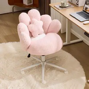 Lovely Petal Vanity Desk Chair with Star Pillow, Height Adjustable Armless Swivel Chair in Vibrant Color-Blocking, Modern Computer Task Chair for Bedroom & Home Office, Teddy Fleece,Pink Lovely Petal Vanity Desk Chair with Star Pillow, Height Adjustable Armless Swivel Chair in Vibrant Color-Blocking, Modern Computer Task Chair for Bedroom & Home Office, Teddy Fleece,Pink