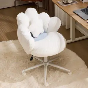 Lovely Petal Vanity Desk Chair with Star Pillow, Height Adjustable Armless Swivel Chair in Vibrant Color-Blocking, Modern Computer Task Chair for Bedroom & Home Office, Teddy Fleece,White Lovely Petal Vanity Desk Chair with Star Pillow, Height Adjustable Armless Swivel Chair in Vibrant Color-Blocking, Modern Computer Task Chair for Bedroom & Home Office, Teddy Fleece,White