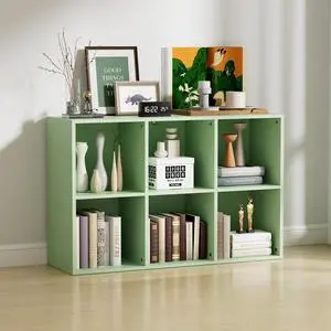 Wooden 6 Cube Storage Organizer with Closed Back Panel, Modern Open Cube Storage Shelf Bookshelf with Compartments, Cube Shelf Organizer for Living Room, Bedroom, Study Room, Green Wooden 6 Cube Storage Organizer with Closed Back Panel, Modern Open Cube Storage Shelf Bookshelf with Compartments, Cube Shelf Organizer for Living Room, Bedroom, Study Room, Green