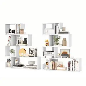 5-Tier S-Shaped Bookshelf, Geometric Bookcase w/Open Cubes, Modern Decorative Display Shelf w/Anti-Toppling Kits, Freestanding Storage Rack for Living Room, Study, Home, Office (2, White) 5-Tier S-Shaped Bookshelf, Geometric Bookcase w/Open Cubes, Modern Decorative Display Shelf w/Anti-Toppling Kits, Freestanding Storage Rack for Living Room, Study, Home, Office (2, White)