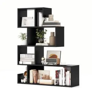 5-Tier S-Shaped Bookshelf, Geometric Bookcase w/Open Cubes, Modern Decorative Display Shelf w/Anti-Toppling Kits, Freestanding Storage Rack for Living Room, Study, Home, Office, Black 5-Tier S-Shaped Bookshelf, Geometric Bookcase w/Open Cubes, Modern Decorative Display Shelf w/Anti-Toppling Kits, Freestanding Storage Rack for Living Room, Study, Home, Office, Black