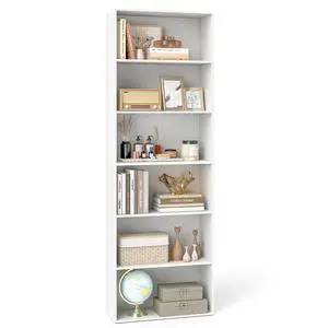 6-Tier Bookcase, 70 Tall Freestanding Bookshelf with 6 Open Shelves, Anti-Toppling Kits, Floor Display Storage Organizer for Living Room, Study, Kitchen, Home & Office (White, 70" H) 6-Tier Bookcase, 70 Tall Freestanding Bookshelf with 6 Open Shelves, Anti-Toppling Kits, Floor Display Storage Organizer for Living Room, Study, Kitchen, Home & Office (White, 70" H)