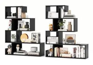 5-Tier S-Shaped Bookshelf of 2, Geometric Bookcase w/Open Cubes, Modern Decorative Display Shelf w/Anti-Toppling Kits, Freestanding Storage Rack for Living Room, Study, Home, Office 5-Tier S-Shaped Bookshelf of 2, Geometric Bookcase w/Open Cubes, Modern Decorative Display Shelf w/Anti-Toppling Kits, Freestanding Storage Rack for Living Room, Study, Home, Office