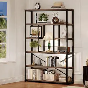 Tall Industrial Etagere Bookcase, Modern Wood Large Open 6 Tier Bookshelf, Vintage Wide Metal Book Shelf Organizer, Farmhouse Book Shelves for Bedroom Living Room Home Office Storage, Rustic Oak Tall Industrial Etagere Bookcase, Modern Wood Large Open 6 Tier Bookshelf, Vintage Wide Metal Book Shelf Organizer, Farmhouse Book Shelves for Bedroom Living Room Home Office Storage, Rustic Oak