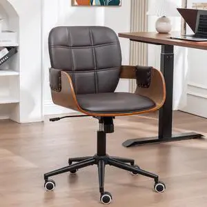 Home Office Desk Chair with Caster Wheels, Walnut Craftsmanship, Ergonomic Curved Back and Arms, Faux Leather, Height Adjustable, Ideal for Desk Work, Conference Rooms, Set of 1/Coffee Brown Home Office Desk Chair with Caster Wheels, Walnut Craftsmanship, Ergonomic Curved Back and Arms, Faux Leather, Height Adjustable, Ideal for Desk Work, Conference Rooms, Set of 1/Coffee Brown