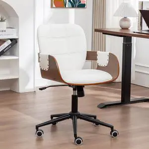 Home Office Desk Chair with Caster Wheels, Walnut Craftsmanship, Ergonomic Curved Back and Arms, Faux Leather, Height Adjustable, Ideal for Desk Work, Conference Rooms, Set of 1/Walnut White Home Office Desk Chair with Caster Wheels, Walnut Craftsmanship, Ergonomic Curved Back and Arms, Faux Leather, Height Adjustable, Ideal for Desk Work, Conference Rooms, Set of 1/Walnut White