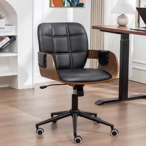 Home Office Desk Chair with Caster Wheels, Walnut Craftsmanship, Ergonomic Curved Back and Arms, Faux Leather, Height Adjustable, Ideal for Desk Work, Conference Rooms, Set of 1/Walnut Black Home Office Desk Chair with Caster Wheels, Walnut Craftsmanship, Ergonomic Curved Back and Arms, Faux Leather, Height Adjustable, Ideal for Desk Work, Conference Rooms, Set of 1/Walnut Black