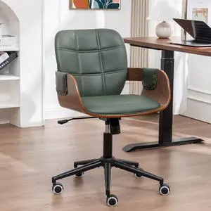 Home Office Desk Chair with Caster Wheels, Walnut Craftsmanship, Ergonomic Curved Back and Arms, Faux Leather, Height Adjustable, Ideal for Desk Work, Conference Rooms, Set of 1/Walnut Green Home Office Desk Chair with Caster Wheels, Walnut Craftsmanship, Ergonomic Curved Back and Arms, Faux Leather, Height Adjustable, Ideal for Desk Work, Conference Rooms, Set of 1/Walnut Green