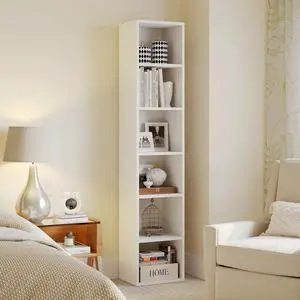 Narrow Bookshelf, 6-Tier Open Bookcase, Coner Shelf, Storage Shelves, Display Storage Shelves, Floor Standing Unit, Home Decor, Furniture for Home Office, Living Room, Bedroom, White Narrow Bookshelf, 6-Tier Open Bookcase, Coner Shelf, Storage Shelves, Display Storage Shelves, Floor Standing Unit, Home Decor, Furniture for Home Office, Living Room, Bedroom, White