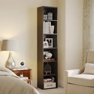 Narrow Bookshelf, 6-Tier Open Bookcase, Coner Shelf, Storage Shelves, Display Storage Shelves, Floor Standing Unit, Home Decor, Furniture for Home Office, Living Room, Bedroom, Black Narrow Bookshelf, 6-Tier Open Bookcase, Coner Shelf, Storage Shelves, Display Storage Shelves, Floor Standing Unit, Home Decor, Furniture for Home Office, Living Room, Bedroom, Black
