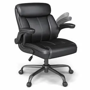 1Pcs Office Chair for Men Women Home Office Pu Leather High Back 360 Swivel Rocking Function Ergonomic Chair with Flip-Up Arms Lumbar Support Rolling Wheels Adjustable Height -Black Size 1Pcs Office Chair for Men Women Home Office Pu Leather High Back 360 Swivel Rocking Function Ergonomic Chair with Flip-Up Arms Lumbar Support Rolling Wheels Adjustable Height -Black Size